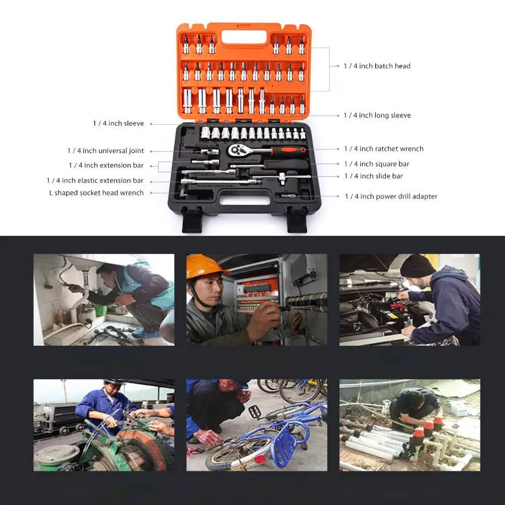 

DishyKooker 53pcs Torque Wrench Assembly Batch-head Automobile Motorcycle Industrial Application Maintenance Tool Ratchet Set