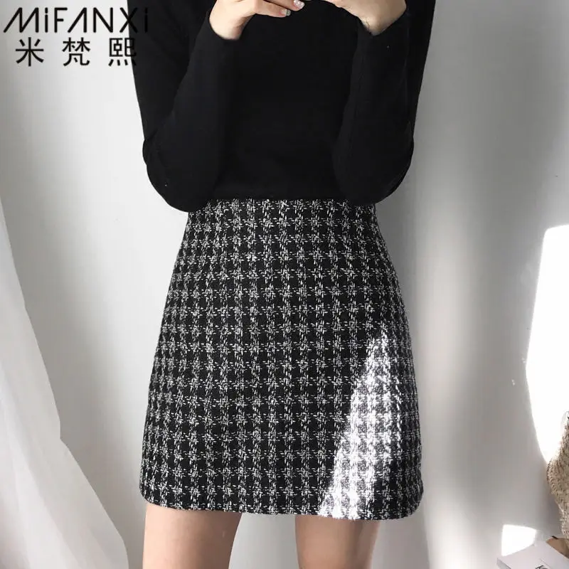 

2020 Autumn and Winter Small Black Skirt Woolen Skirt A- Line Dress High Waist Woman Skirts Mujer Faldas Saias Mulher