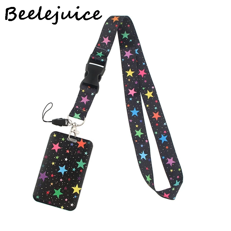 

Colorful Stars Lanyard Credit Card ID Holder Bag Student Women Travel Card Cover Badge Car Keychain Gifts Accessories