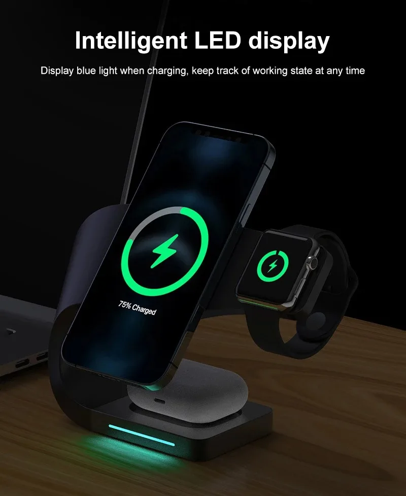 Магнитная Беспроводная зарядная док-станция 4 в 1 для IPhone 13 12 Pro Max Mini 15 Вт Qi Быстрая
