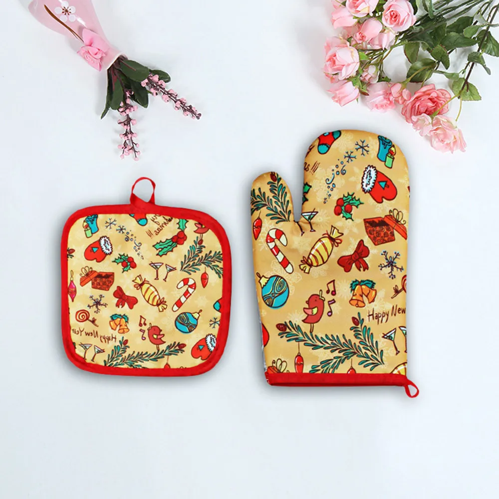 Рождественские Противо горячие перчатки для выпечки микроволновая печь