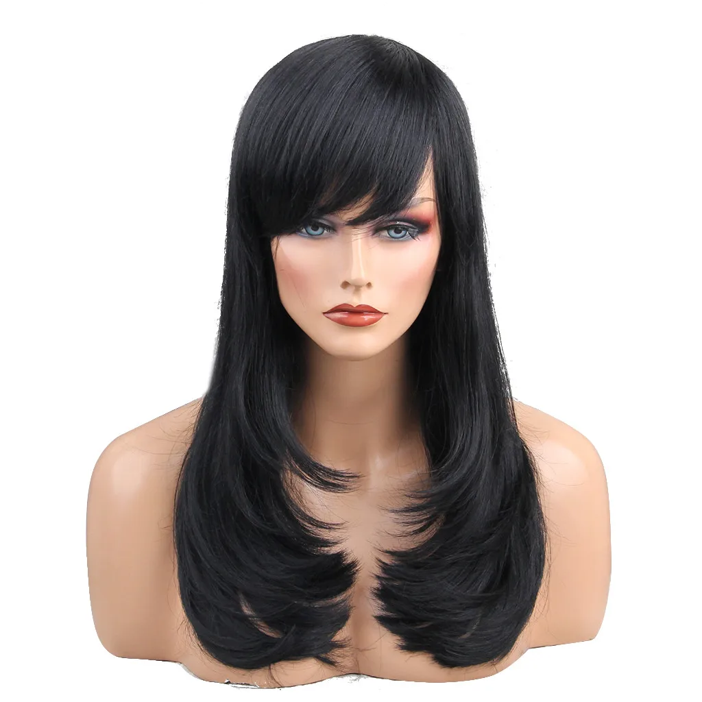 

Hot Sale 19' 48cm Oblique Bangs Anime Costume Long Straight Beauty Cosplay Wig Party Wig Black for Women Wig Heat Resistant