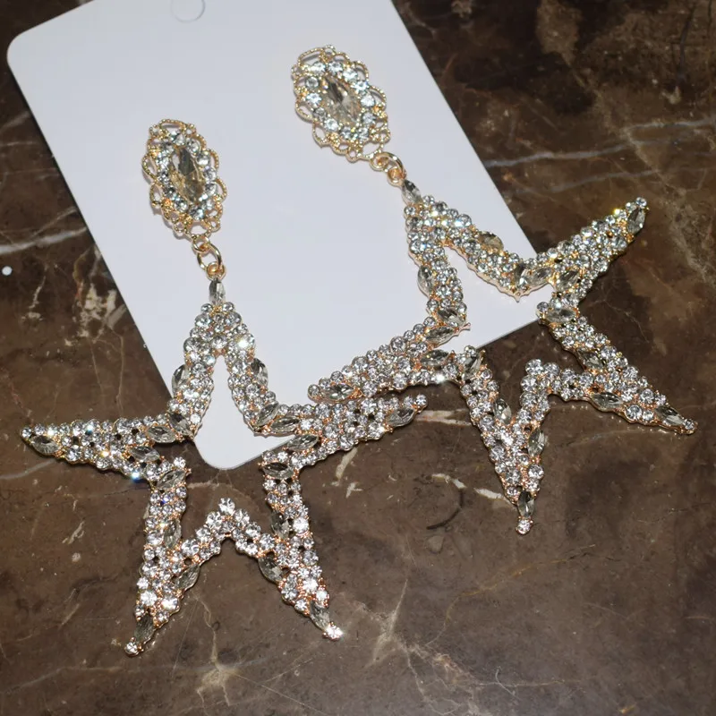 Потрясающие серьги-подвески со звездами и кристаллами для женщин Модная