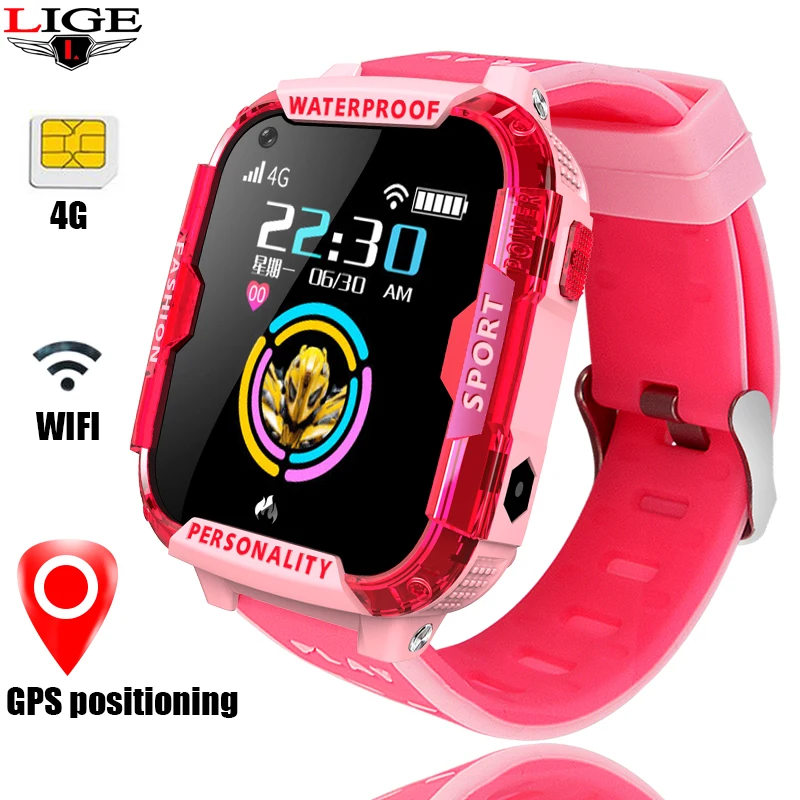 LIGE Kids Smartwatch GPS точное позиционирование поддержка 4G sim карты wifi подключение видео