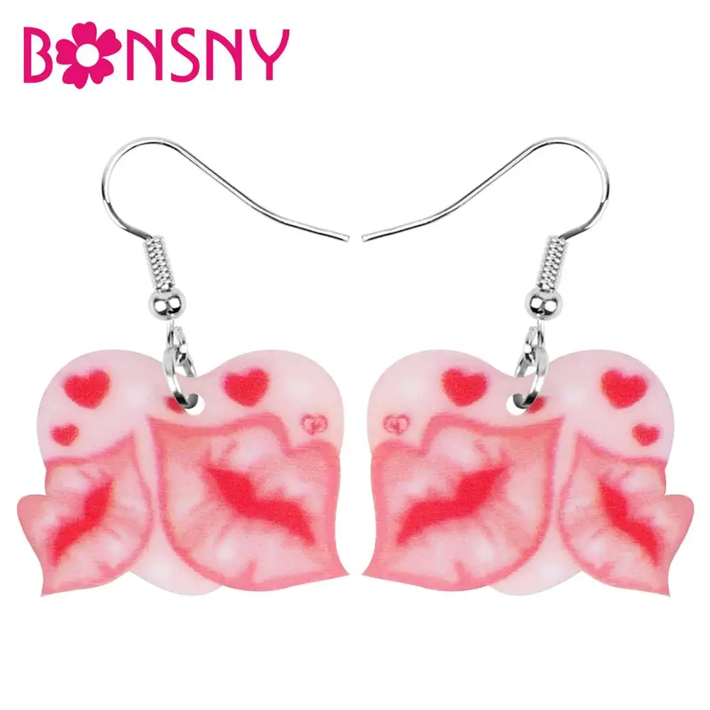 Bonsny акриловые серьги на День святого Валентина Аниме Любовь сердце губы Висячие