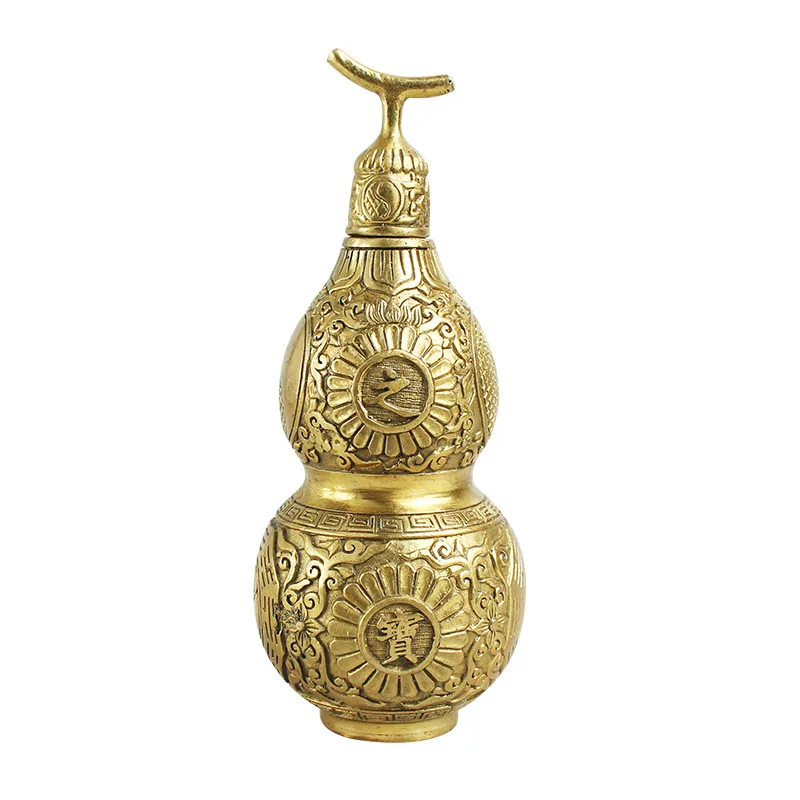 La buena suerte tradicional china Wu Lou Hu Lu calabaza Cucurbit para la riqueza Natural Feng Shui calabaza de lat&oacute;n Mental pacifica mejorar la suerte-0