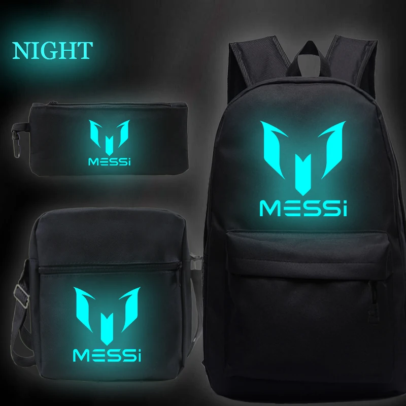 

Messi Luminous Mochilas Boys Girls School Bags Travel Backpack Bolsa Escolar with Crossbody Bag Pen Bags Laptop Satchel