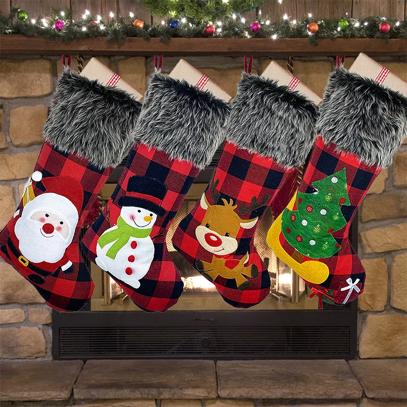 

Новинка 2022, лидер продаж, подарочные носки из ткани с Санта-Клаусом, оленем, рождественские милые подарки, сумка для детей, камин, елка, Рожде...