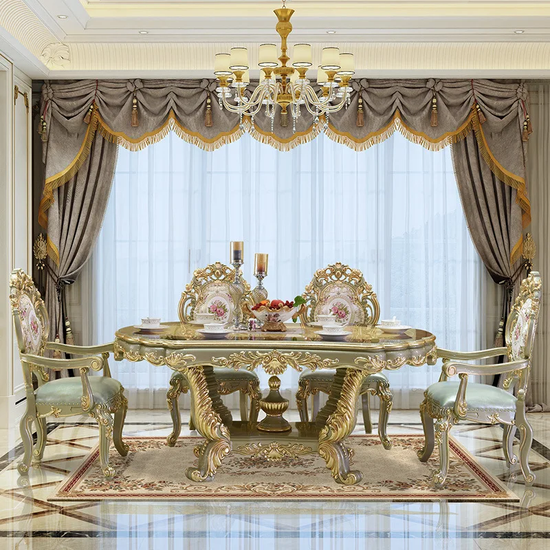 

Solid wood villa furniture European-style household dining table and chair combination large apartment champagne gold