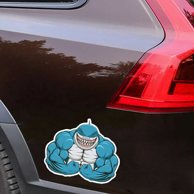 RuleMyLife 15*12.2CM Interesting Aggressive Shark Exercise The Muscle Cartoon Colored PVC High Quality Car Sticker Decoratio - купить по