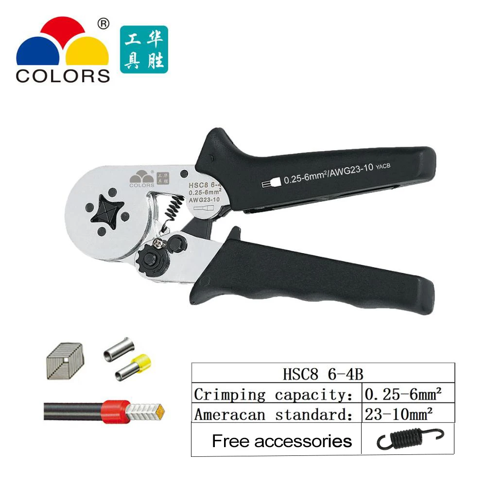 HSC8 6-4B Цвета HSC8 10S обжимные плоскогубцы 0,25-10 мм2 23-14AWG шестигранные четырехгранные электрические трубки Клеммы Коробка фирменный зажим ручные инструменты - Цвет: HSC8 6-4B