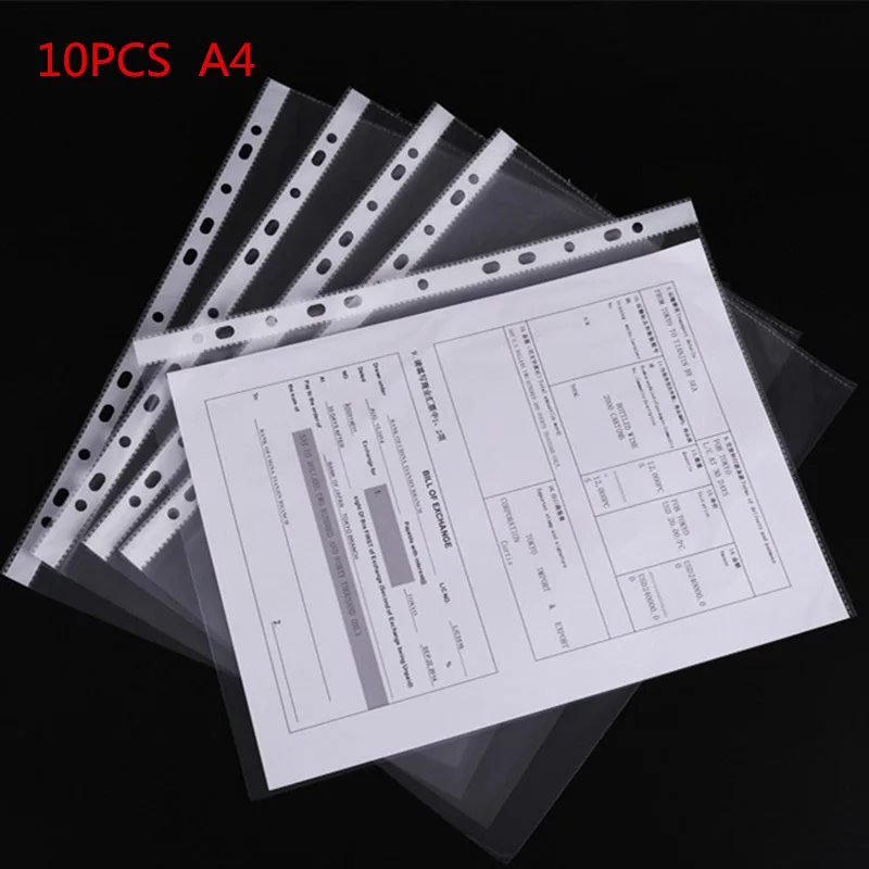10PCS transparent A4 loose-leaf file bag 4C file protection bag thickened 11-hole inner page learning office binding supplies