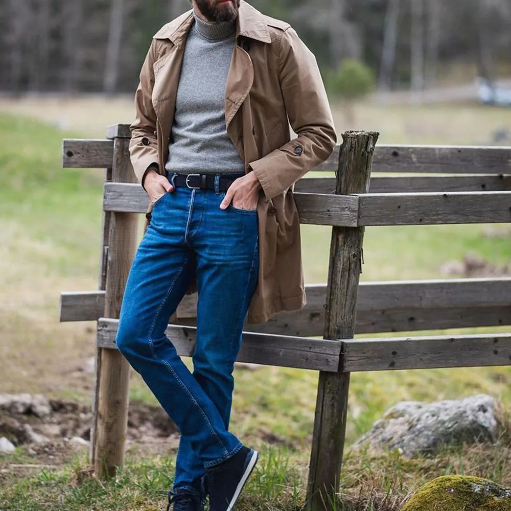 Новая мужская куртка 2021 модная Осенняя длинная хлопковая ветровка куртки пальто