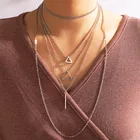 Женское многослойное ожерелье с подвеской-палочкой, серебристого цвета