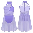 Балетное платье для девочек, детский шифоновый лиф с рюшами, лирический танцевальный костюм на спине, Современная Одежда для танцев, трико, Тюлевое платье