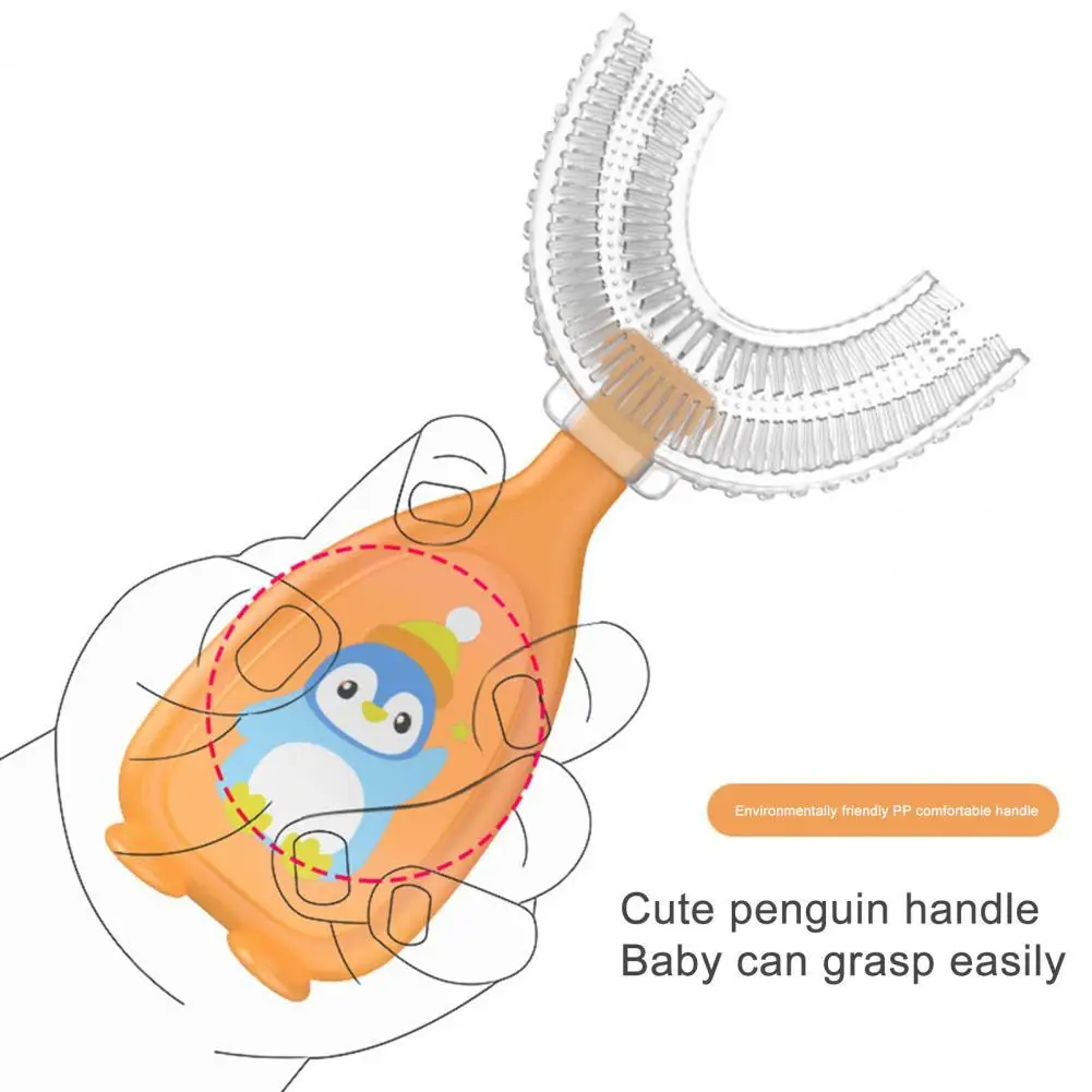Cepillo de dientes con mango de PP para ni&ntilde;os, limpieza de 360 grados, port&aacute;til, en forma de U, para el cuidado de las enc&iacute;as-0