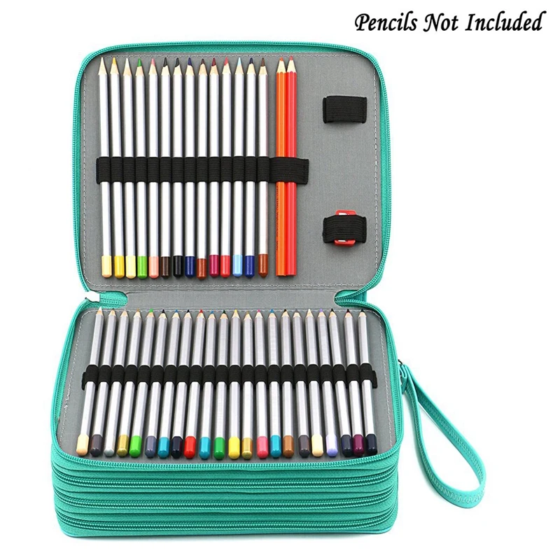 

2 Pcs 200 Slots Colored Pencil Case PU Leather Pencil Holder Organizer Zipper Pencil Box with Handle, Green & Purple