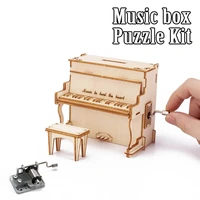 piano wood hand music box 3d wooden puzzle office home desk decoration mechanical model love birthday gifts building kits