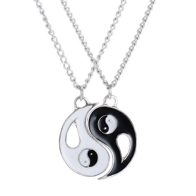 

FDLK 2 pieces/set Fashion Best Friend Stitching Pendant Necklace yin and yang gossip Necklace Female Friendship Gift