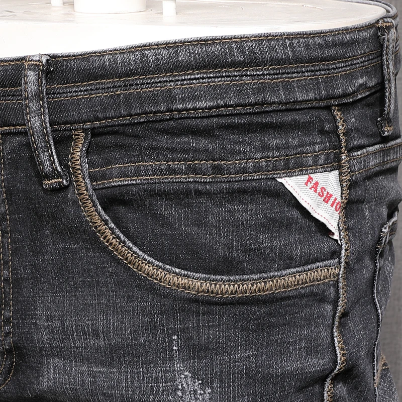 Autumn New Men's Black Jeans Fashion Casual Slim Fit Pencil Pants Korean Style Cotton Denim Trousers