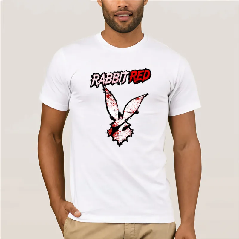 

Trendy 100% Cotton Creative Graphic T-shirt Top Rabbit Red Logo round neck cool man's fashion summer mens T-shirt