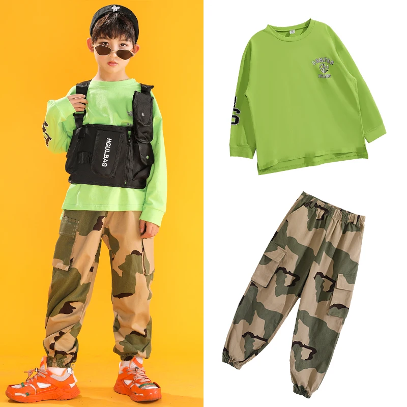 Камуфляжный костюм для танцев в стиле хип-хоп свободная куртка и штаны мальчиков