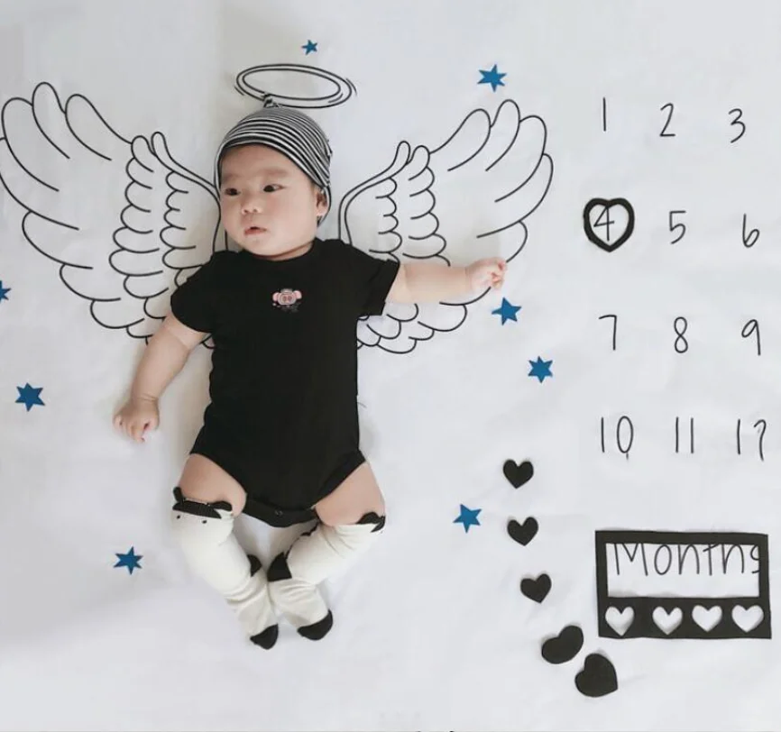 Manta con dibujos animados para reci&eacute;n nacido, tel&oacute;n de fondo para fotograf&iacute;a de beb&eacute;, con patr&oacute;n de calendario-5