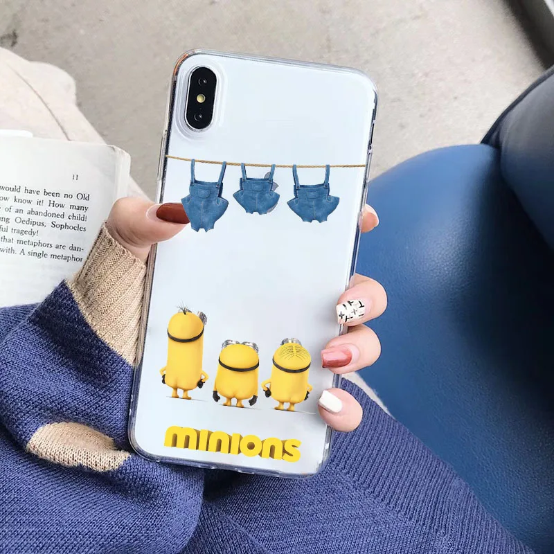 Чехол с миньонами для IPhone X XR Xs Max 11 8 7 6 Plus 6S 5s SE мягкий прозрачный силиконовый чехол