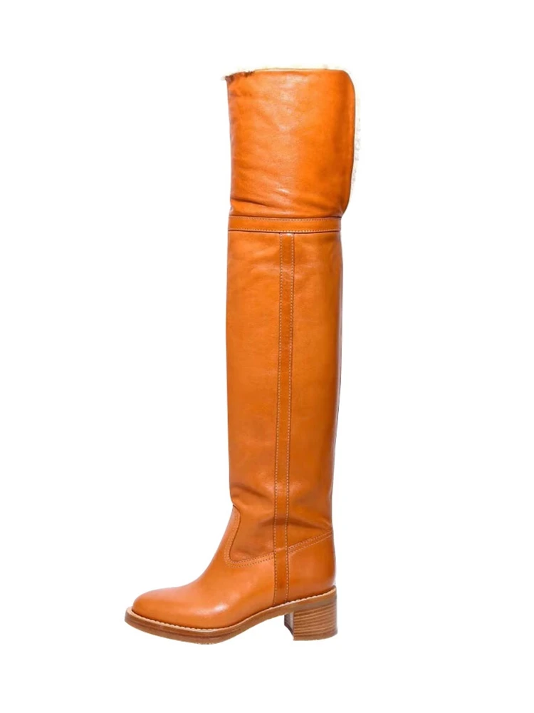 Женские универсальные ботфорты утепленные замшевые сапоги на среднем массивном