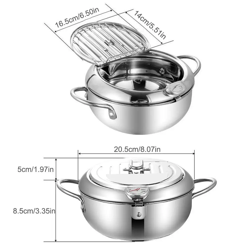

Stainless Steel Deep Fryer With Thermometer And Lid Household Chicken Pot Kitchen Tempura Fryer Pan For Kitchen Cooking Tools