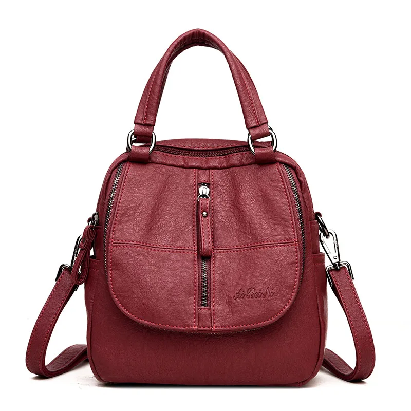 Winered 3 в 1 женские маленькие рюкзаки винтажные мягкие кожаные сумки на плечо для женщин Повседневный Женский походный рюкзак школьная сумка для девочек - Цвет: Winered