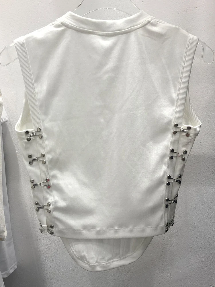 

Small fashion, solid color, round neck, pullover, herringbone waist, irregular waistcoat, T-shirt, ladies' summer new style, top