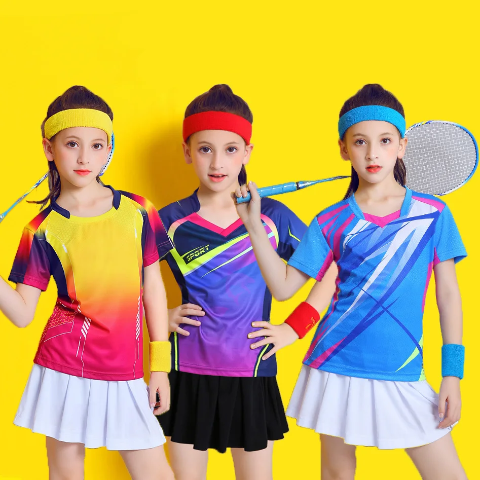 New sports Kids Badminton Suit Short sleeve shirts Girls table Tennis Shirt Skirt Ping Pong Clothes Child Volleyball Kits tshirt