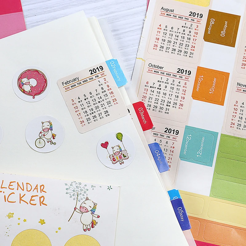 2 шт./упак. Новый календарные наклейки 2018-2019 Мини корейские канцелярские