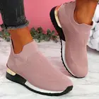 Кроссовки женские без шнуровки, Вулканизированная подошва, вязаные, Спортивная сетчатая повседневная обувь, однотонные, 2021