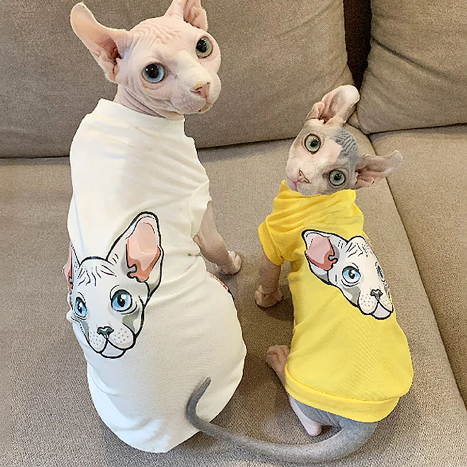 

Одежда для кошки Сфинкса весна-лето 100% хлопковая футболка одежда для Сфинкса кошки котенка вязаный жилет с принтом костюм сфинксу