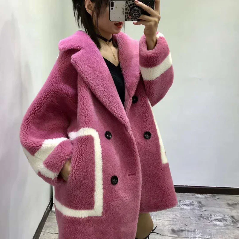 

real jacket natural sheep leather jackets korean winter coat women thick warm overcoat plus size wool fur parka