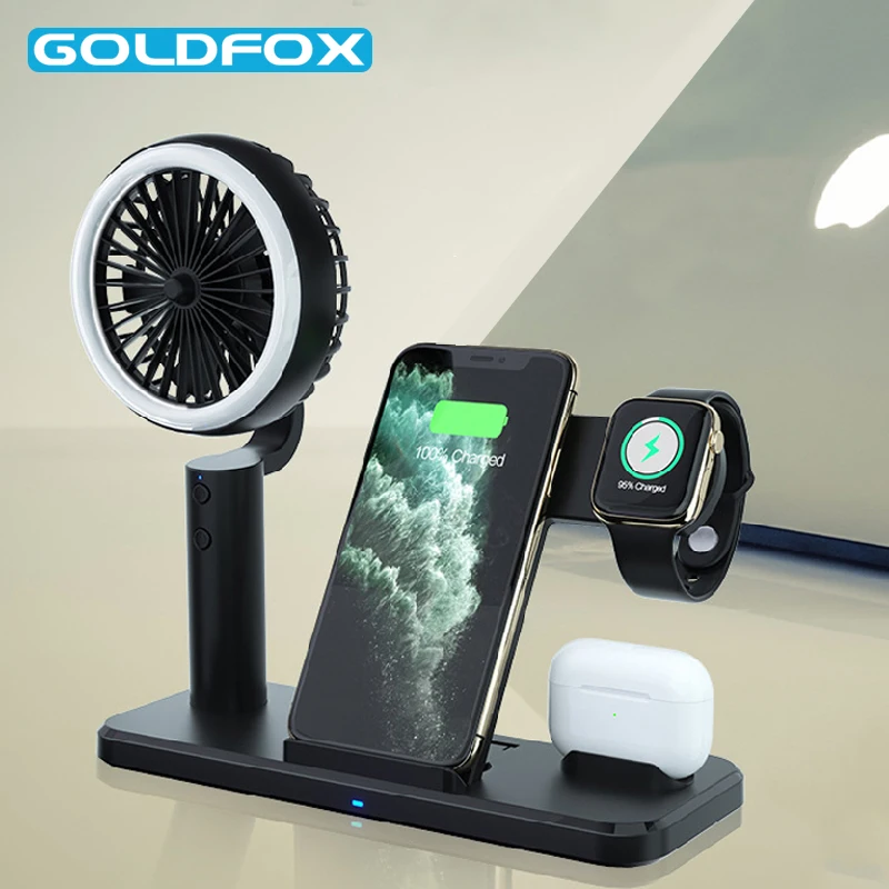 

Беспроводное зарядное устройство 3 в 1, подставка для iPhone 12 mini/Pro/Promax Samsung, док-станция для быстрой зарядки для iWatch Airpods Pro с вентилятором