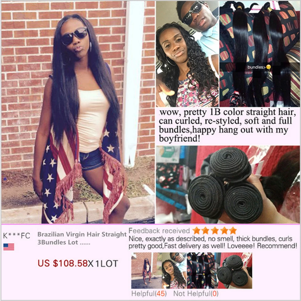 Прямые пряди волос Satai с застежкой бразильские пучки из человеческих 8 38 дюймов