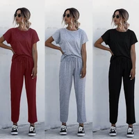 women 2pcs outfit short sleeve t shirts and ankle long pants suits fitness plus size xxxl summer tracksuit