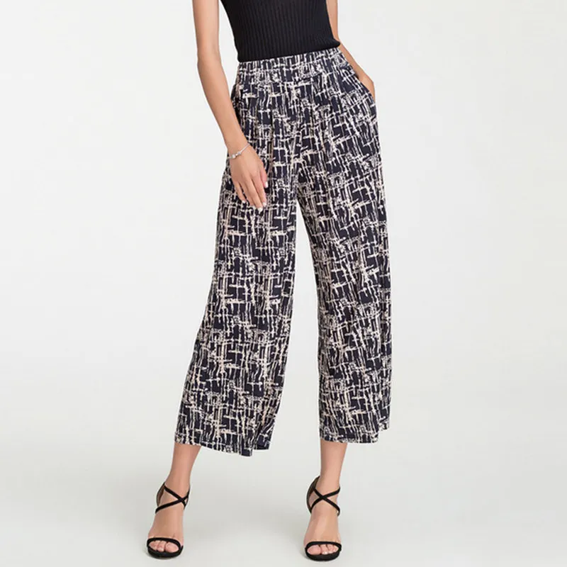 Birdsky HC-03, Women wide leg high waist straight pants loose trousers mulberry silk print colors.