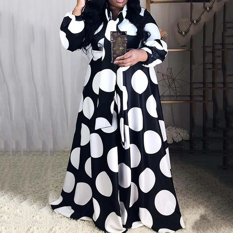 Женское Свободное платье в горошек большого размера d плюс 5XL с рукавами