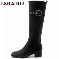 sarairis new arrivals classic chic winter shoes boots women genuine leather cozy walking knee high riding boot footwear