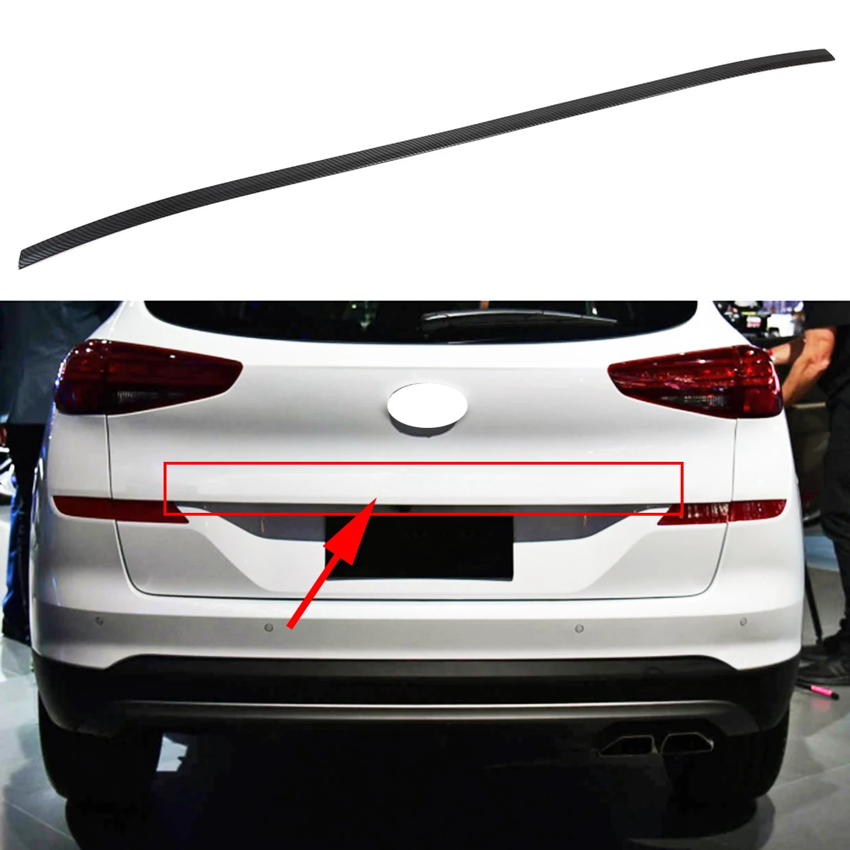 

Car Tailgate Rear Trunk Stripe Lid Trim Molding Carbon Fiber Black Cover Fit For Hyundai Tucson 2019 2020 2021 Accessories