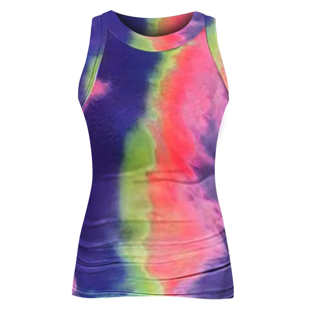 

Purple Vests Top Female Tie-dyed Printed Blusas Y2k Tops Sleeveless Body Top For Fitness Sports Running Yoga Tanks
