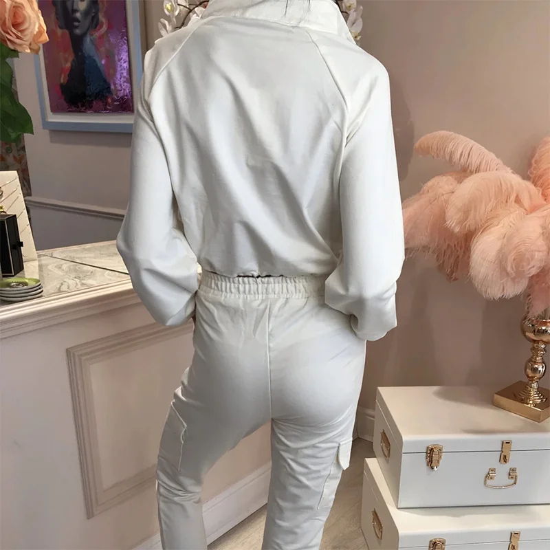 

Casual Solid Zipper Women's Sweatwear Sets Long Sleeve Stand Collar Elastic Waist Tracksuit Autumn Female Sweatshirt Pants Suits