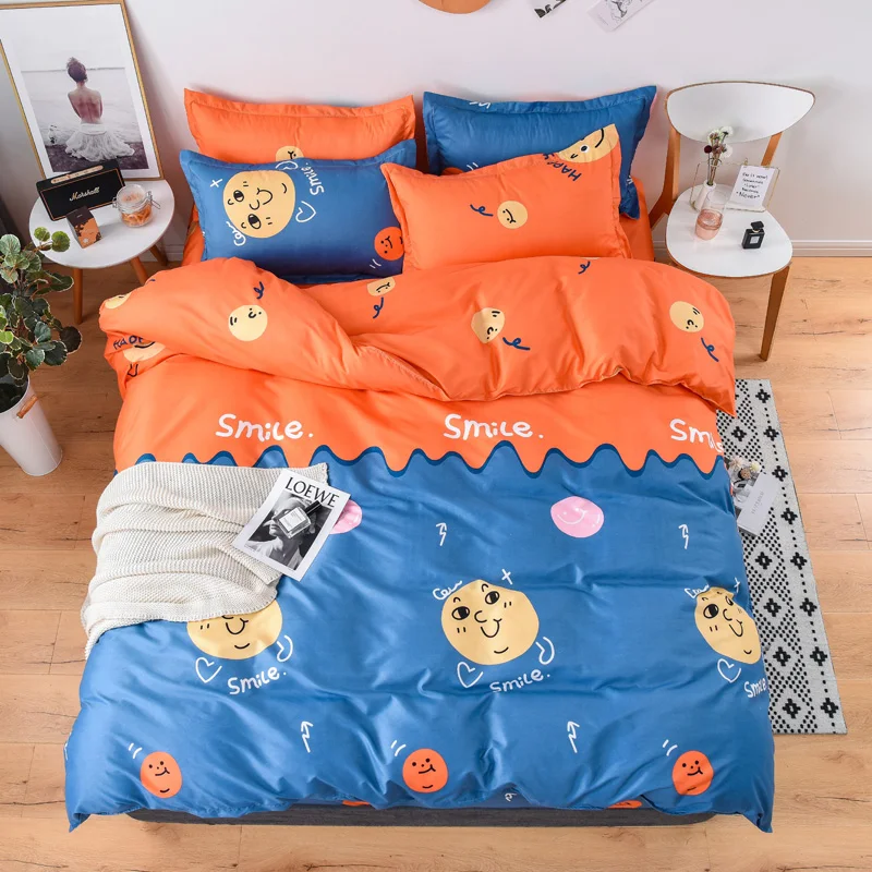 

Bedding set 4pcs duvet cover quilt cover sets, bed sheet, pillowcases, blue and orange cartoon print bedding set
