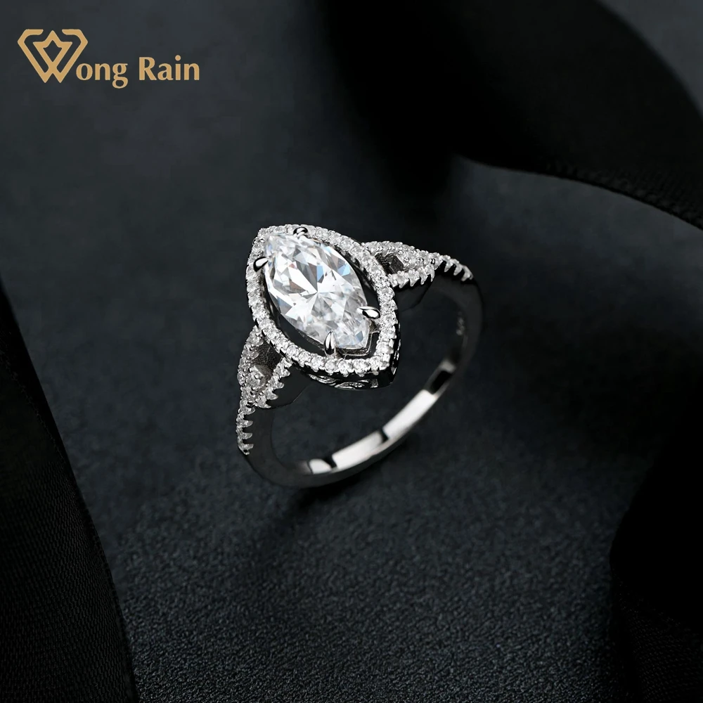 

Wong Rain 925 Sterling Silver Marquise Cut Created Moissanite Diamonds Gemstone Wedding Engagement Fine Jewelry Ring For Women