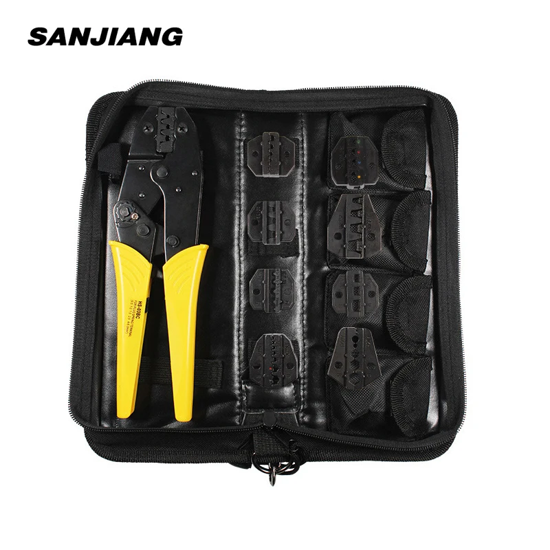 Crimping tools kit HS-03BC 8 jaw for plug tube/insulation /no insulation/Cap/coaxial Cable terminals kit 9in crimping pliers