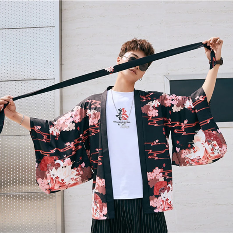 Китайский укиё-э кардиган хаори с V-образным вырезом повседневное кимоно от